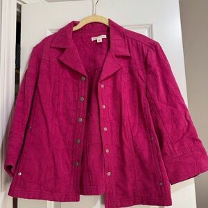 Coldwater Creek Fuchsia Button Up Jacket with Floral‎ Embroidery, size 16
